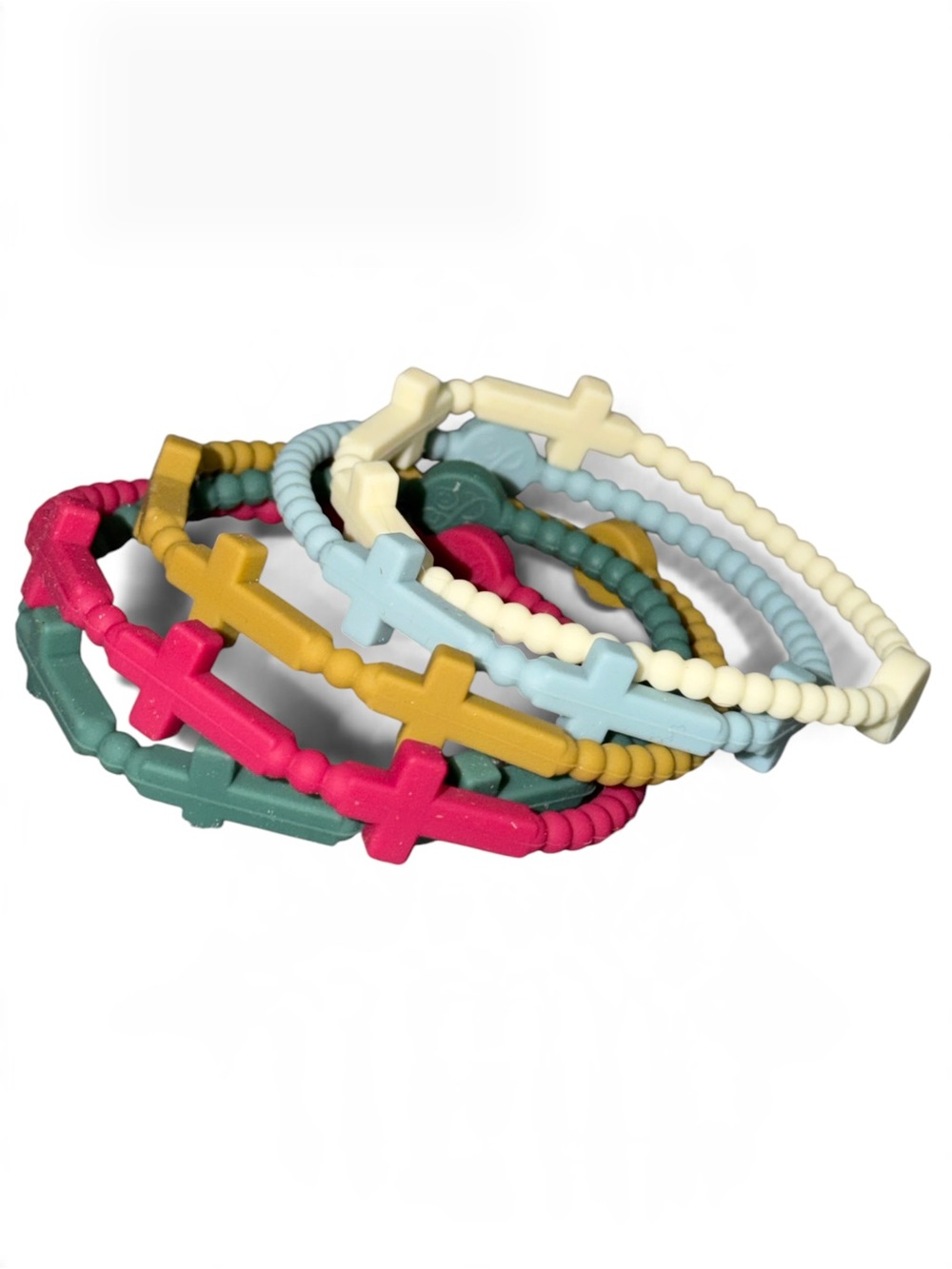 RANGER - Silicone Cross & beads Stretch multi color 5 piece Bracelet Set